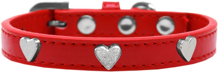 Silver Heart Widget Dog Collar Red Size 12